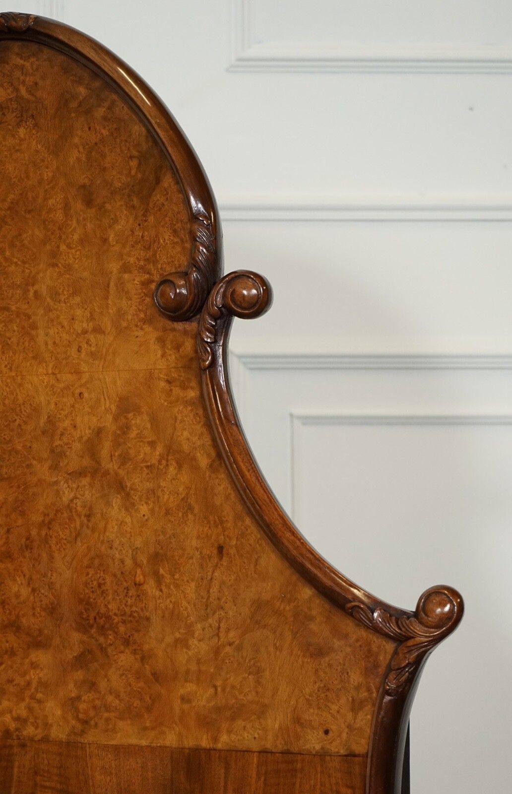 Circa 1930 Art Deco Burr Walnut English Made Vono Bedstead Frame Queen Anne Legs photo vintage