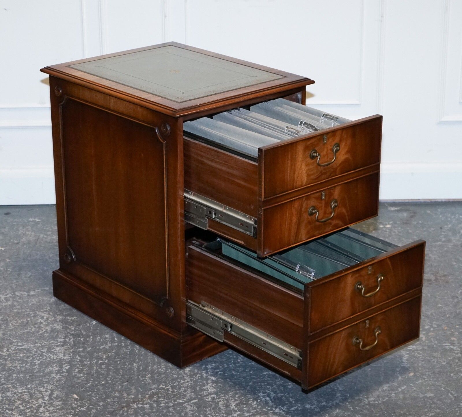 Bevan Funnell Filling Cabinet Rare Sage Blue Leather Various Size Folders photo for sale