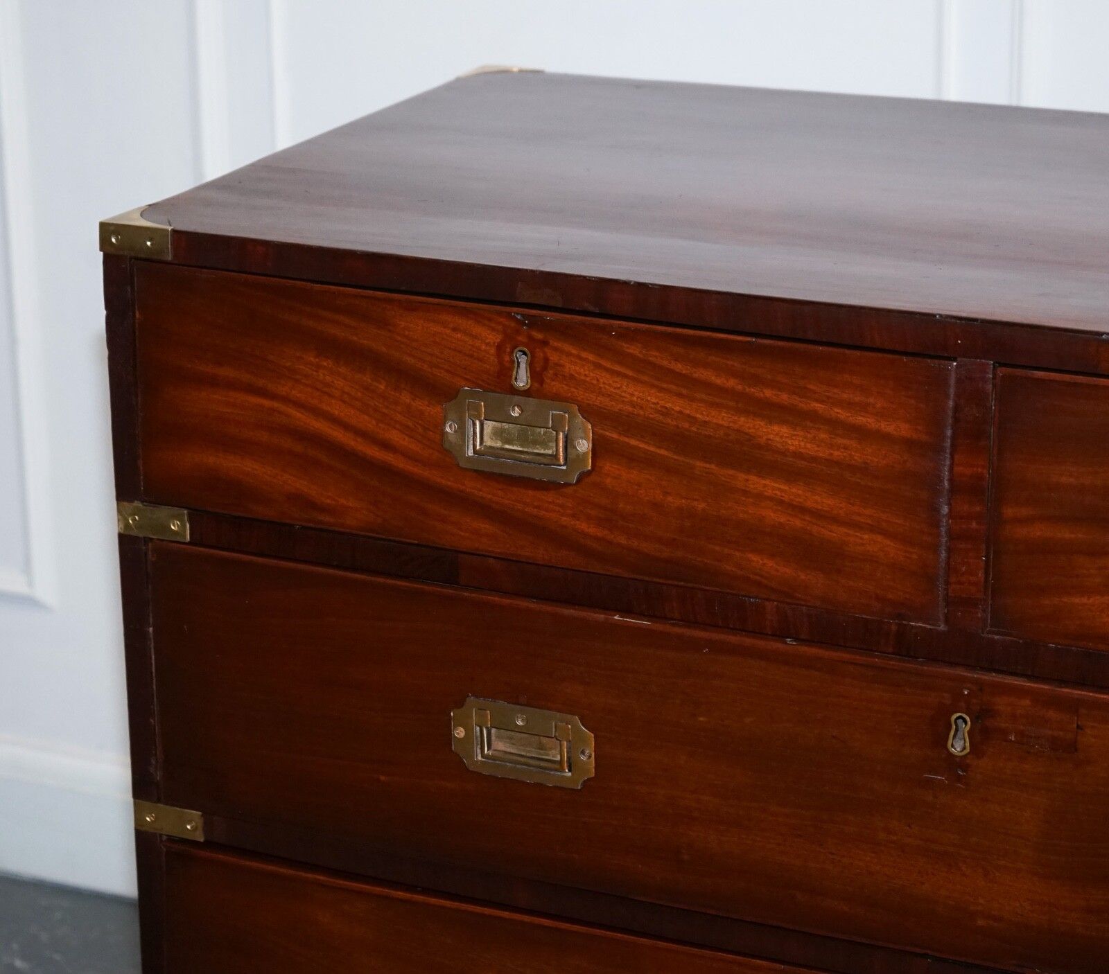 2250.0 Antique Victorian Military Campaign Chest Of Graduated Drawers photo