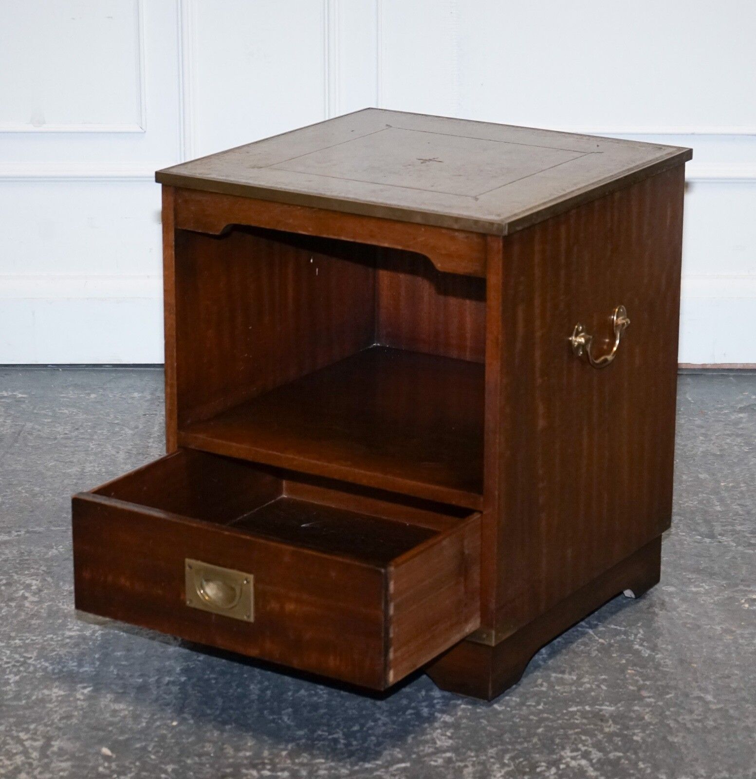 Vintage Bevan Funell Military Campaign Bedside Table Nightstand Leather Top photo 750.0