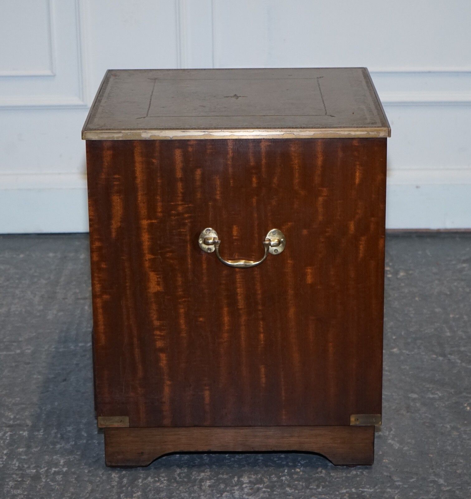 Furniture Vintage Bevan Funell Military Campaign Bedside Table Nightstand Leather Top photo