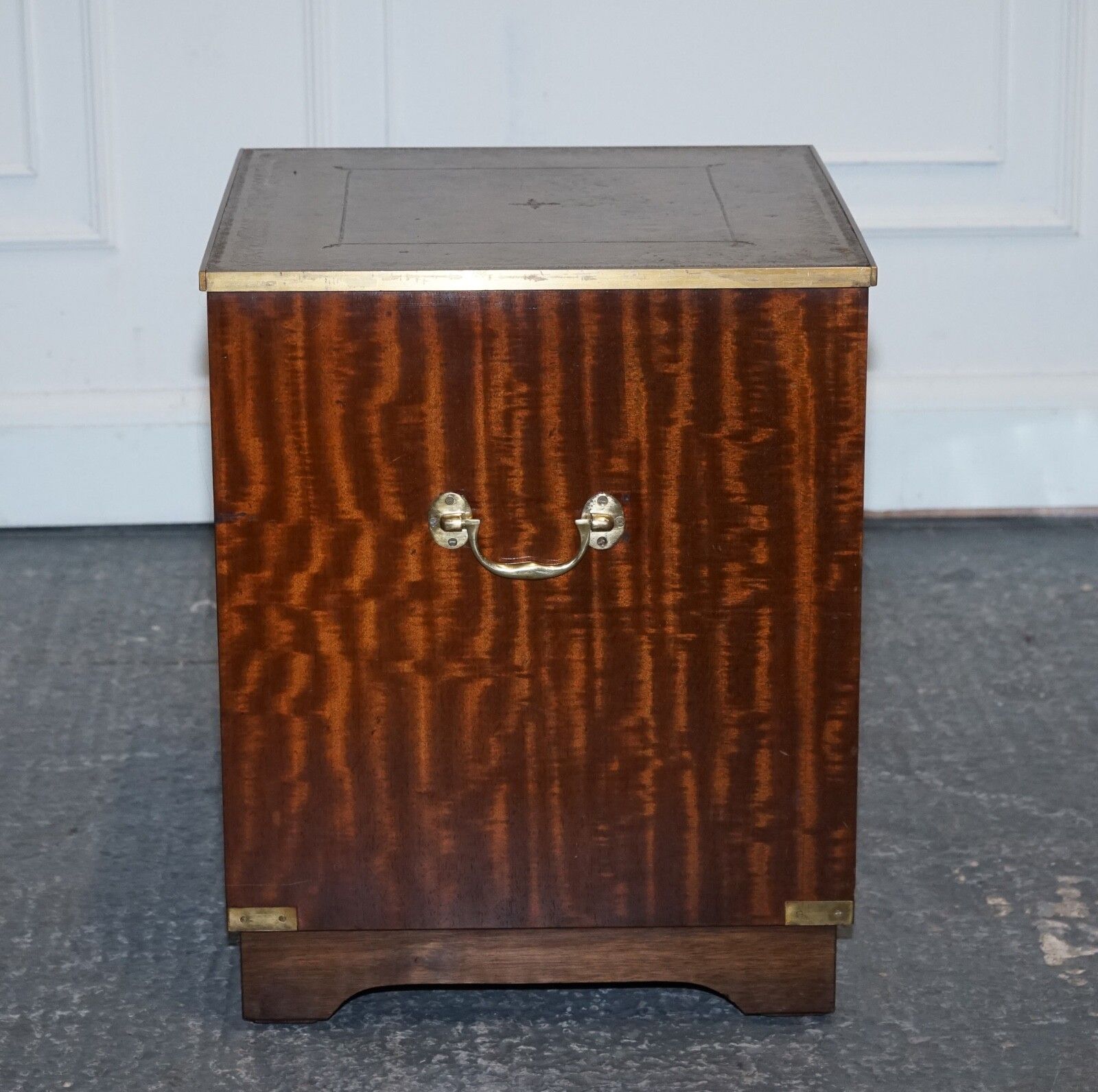 750.0 Vintage Bevan Funell Military Campaign Bedside Table Nightstand Leather Top photo