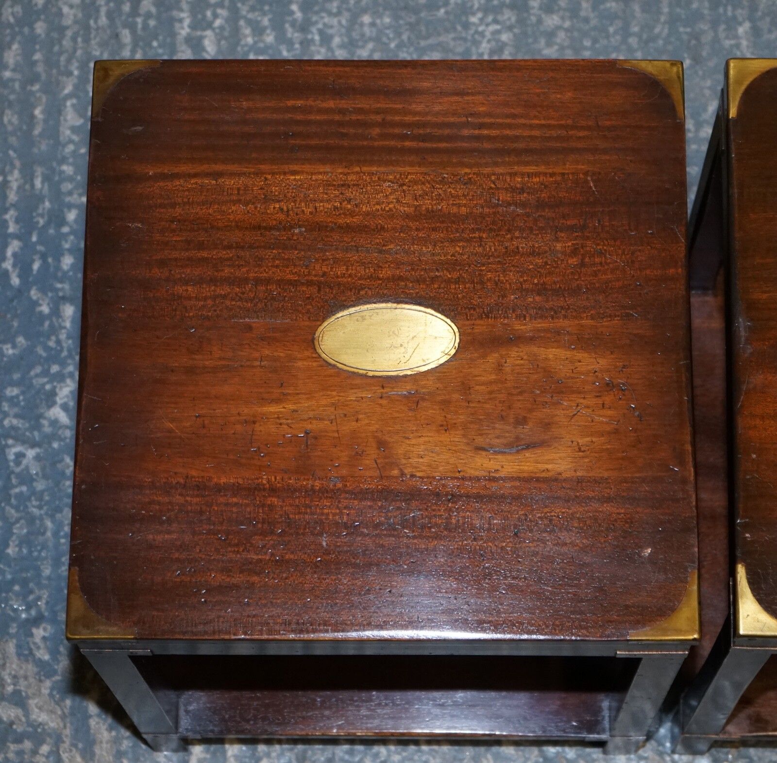 photo buy Fine English Pair Of Bevan Funnell Military Campaign Nightstands End Side Tables