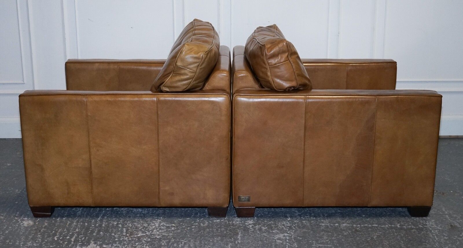 Lovely Timothy Oulton Viscount Pair Of Tan Leather Armchairs Rrp £5,200 photo vinterior