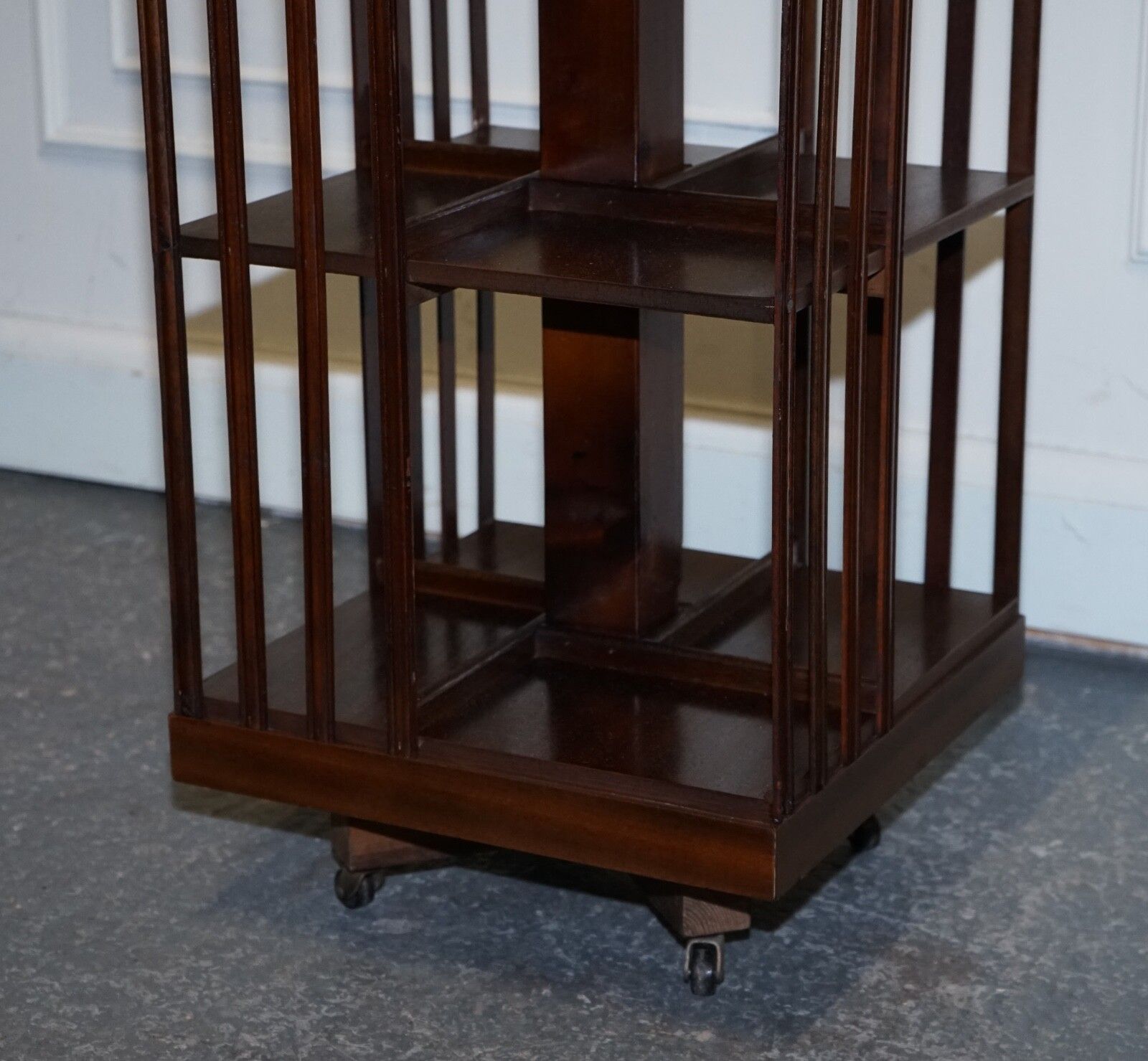 Mid Centry Sheraton Revival Inlaid Revolving Bookcase End Table On Castors photo vinterior