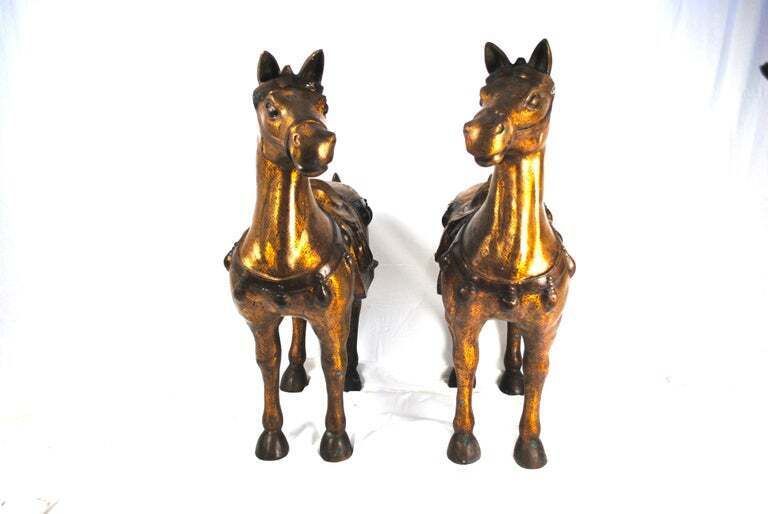 Pair Of 20th Century Bronze Gilded Gift Horses photo for sale