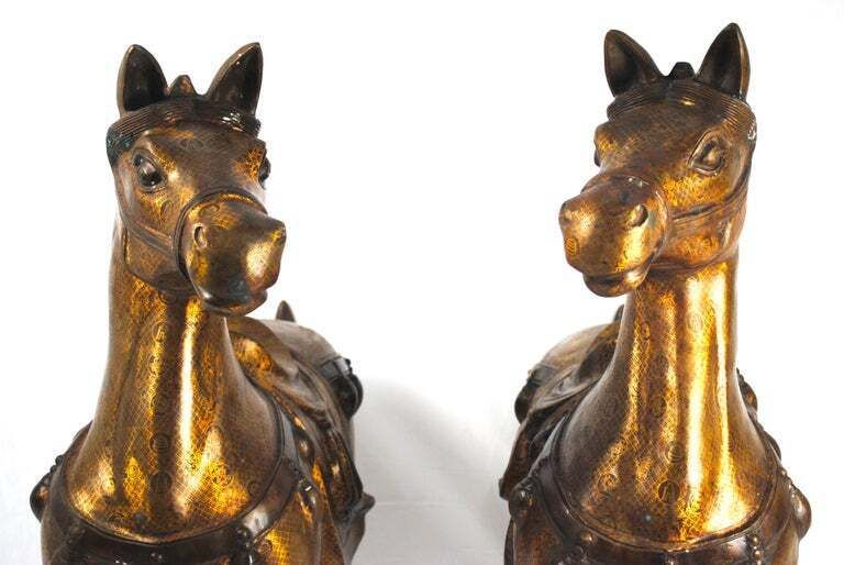 Pair Of 20th Century Bronze Gilded Gift Horses photo Art