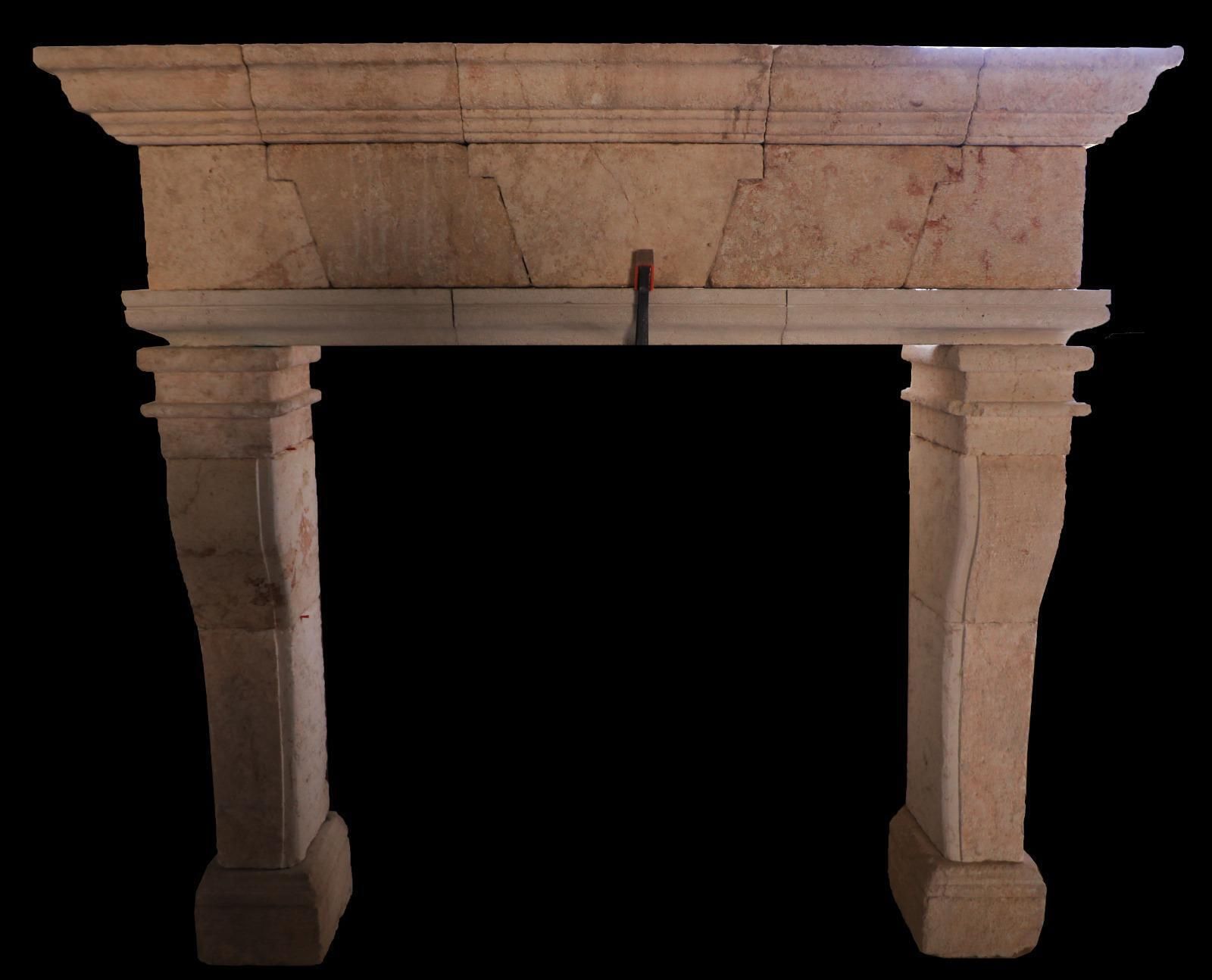 20th Century French Limestone Fireplace With Tapered Jambs And Stepped Cornice