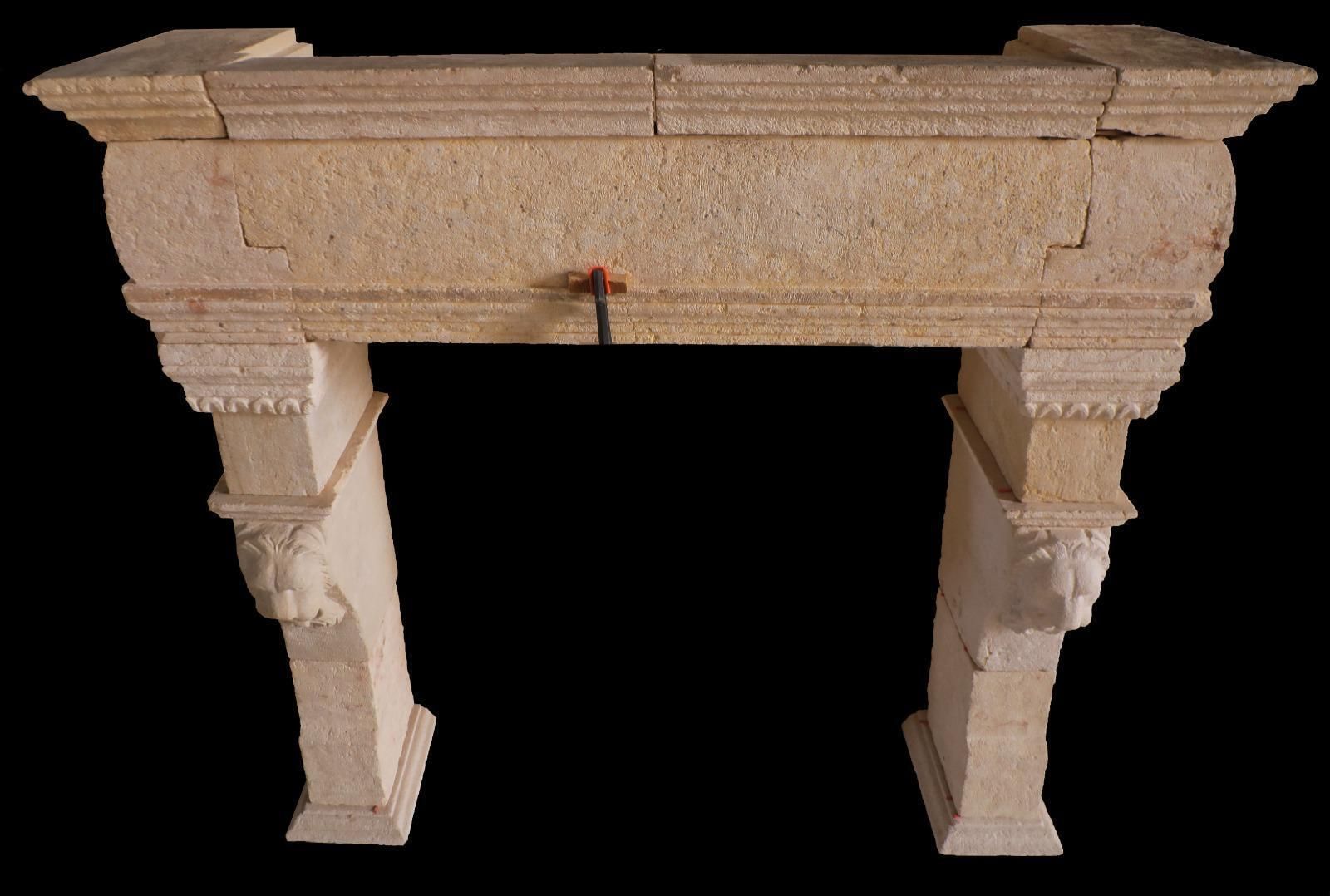 20th Century French Limestone Fireplace With Carved Lion Masks photo Home Fixtures
