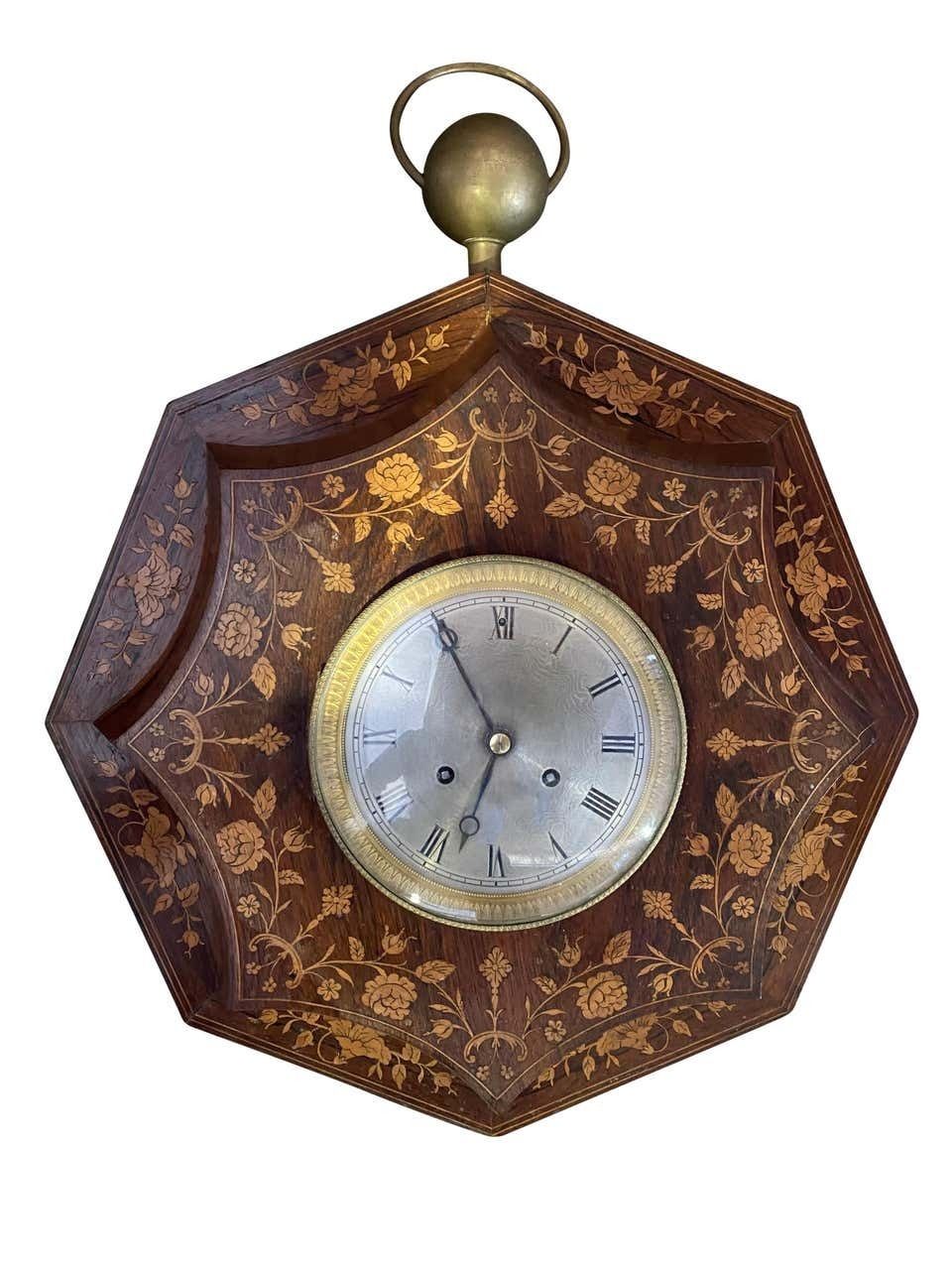 French Rosewood And Boxwood Cased Wall Clock, 19th Century photo for sale