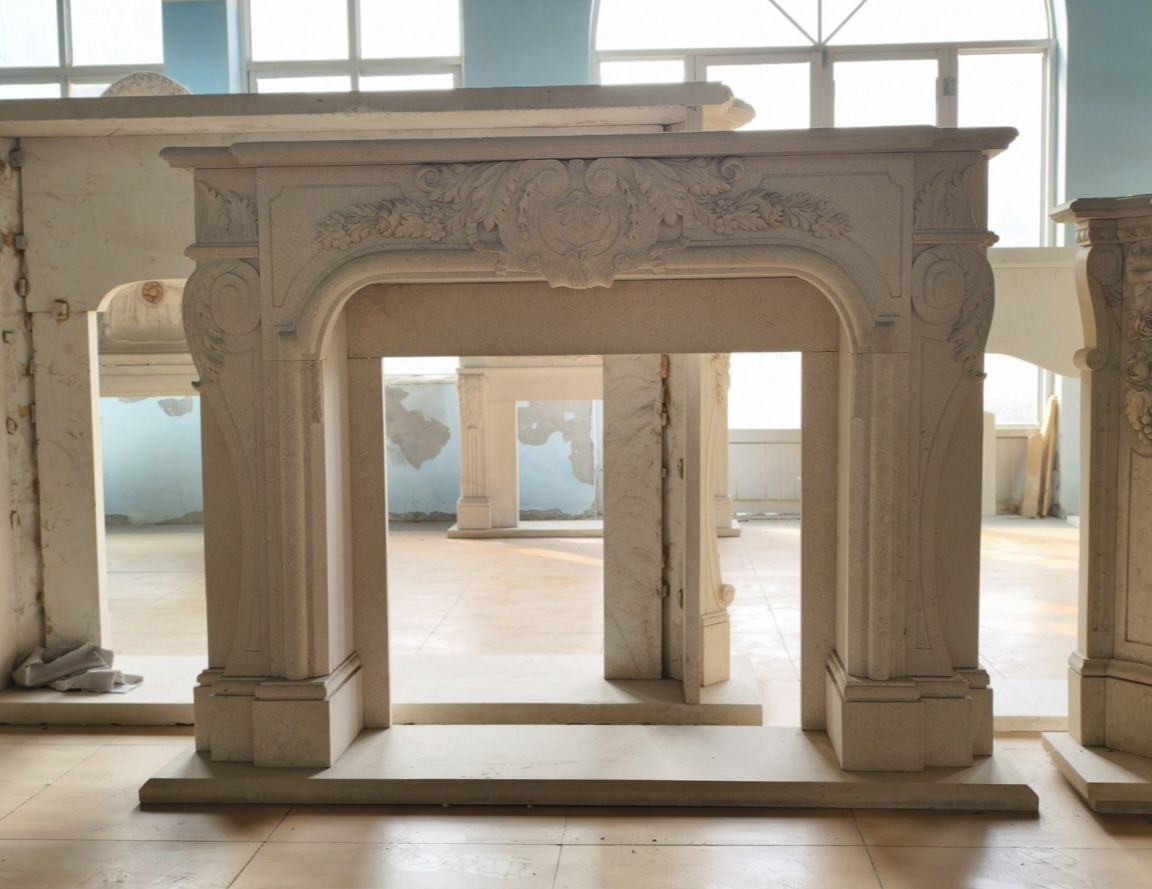French Louis XV Style Hand Carved Fireplace Mantle