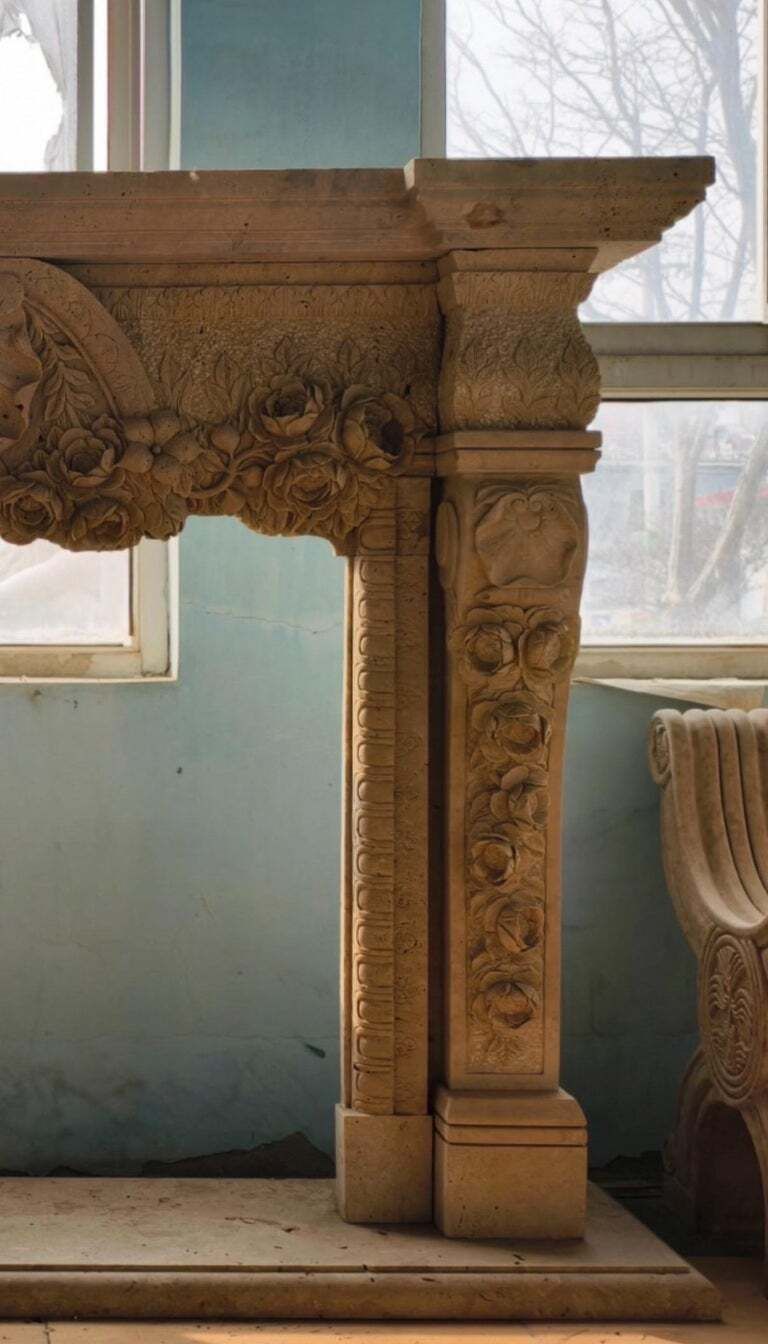 Yellow Travertine Mantle, Late 20th Century photo Home Fixtures