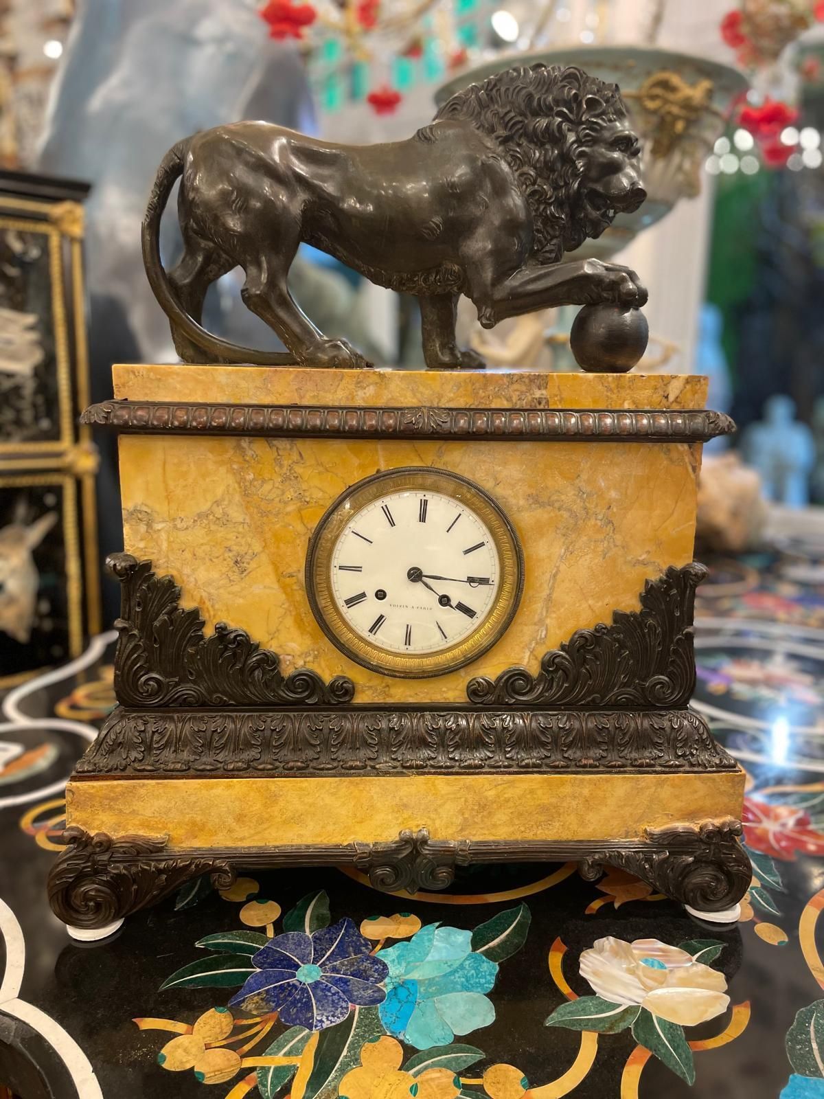 Bronze Lion French Sienna Marble Clock With Silk Suspension – Circa 1820 photo furniture