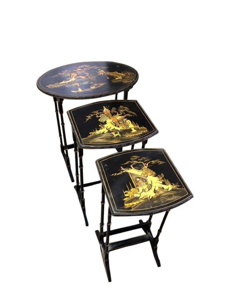 Set Of Three Carved Chinese Chinoiserie Nested Tables photo furniture