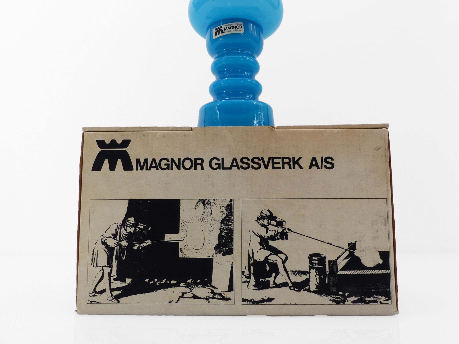 Turquoise Blue Opaline Glass Candleholder, Scandinavian Design, Magnor Glassverk, Norway, Circa 1960 photo 280.0
