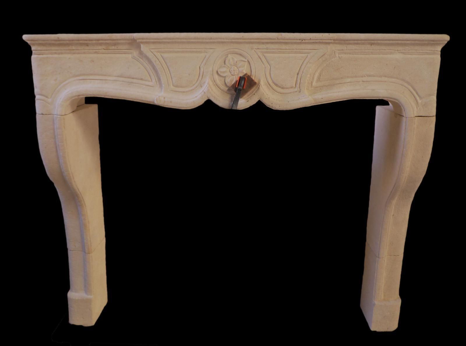 20th Century French Louis XV Style Limestone Fireplace With Floral Medallion