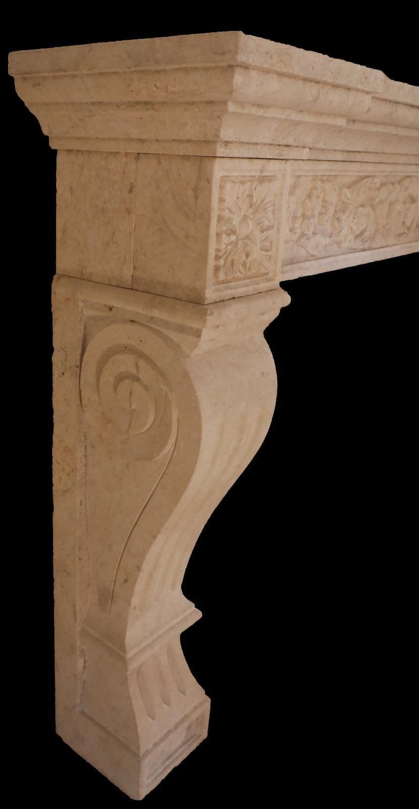 20th Century French Carved Limestone Fireplace With Scrolled Jambs photo Home Fixtures