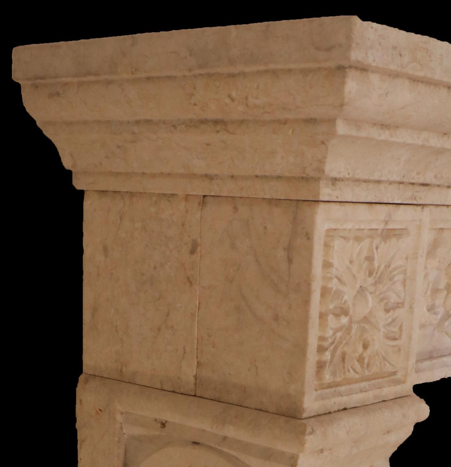 20th Century French Carved Limestone Fireplace With Scrolled Jambs photo 15500.0