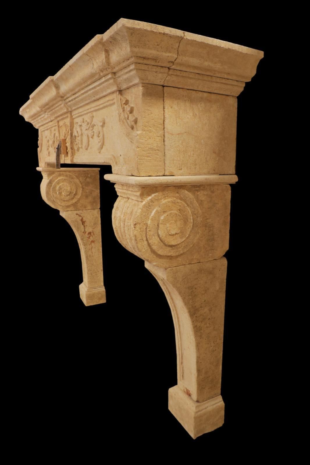 20th Century Carved Limestone Fireplace Mantle With Scrolled Corbels And Foliate photo Home Fixtures