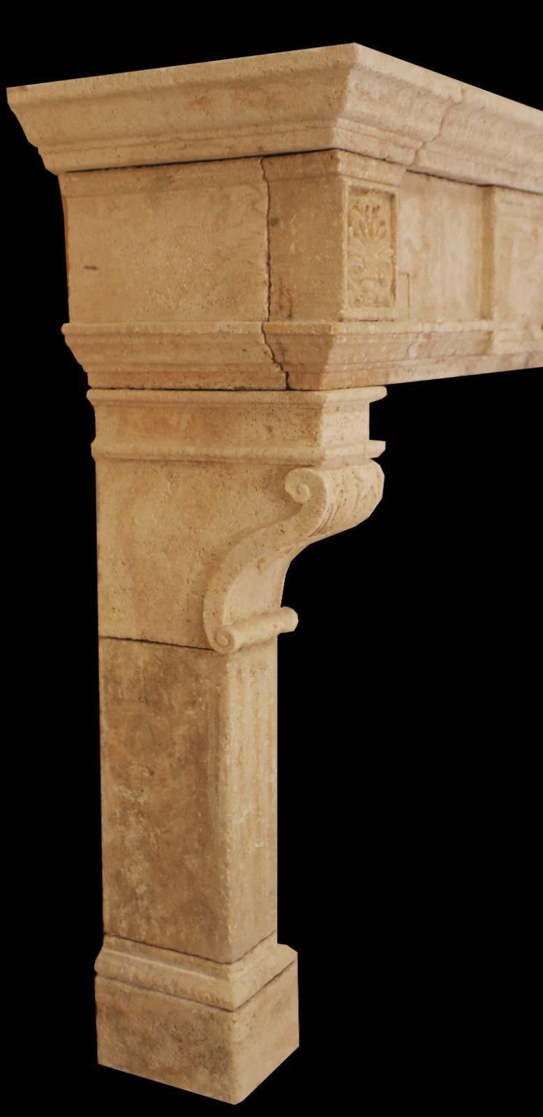 20th Century Hand Carved Limestone Fireplace Mantle With Classical Acanthus photo furniture