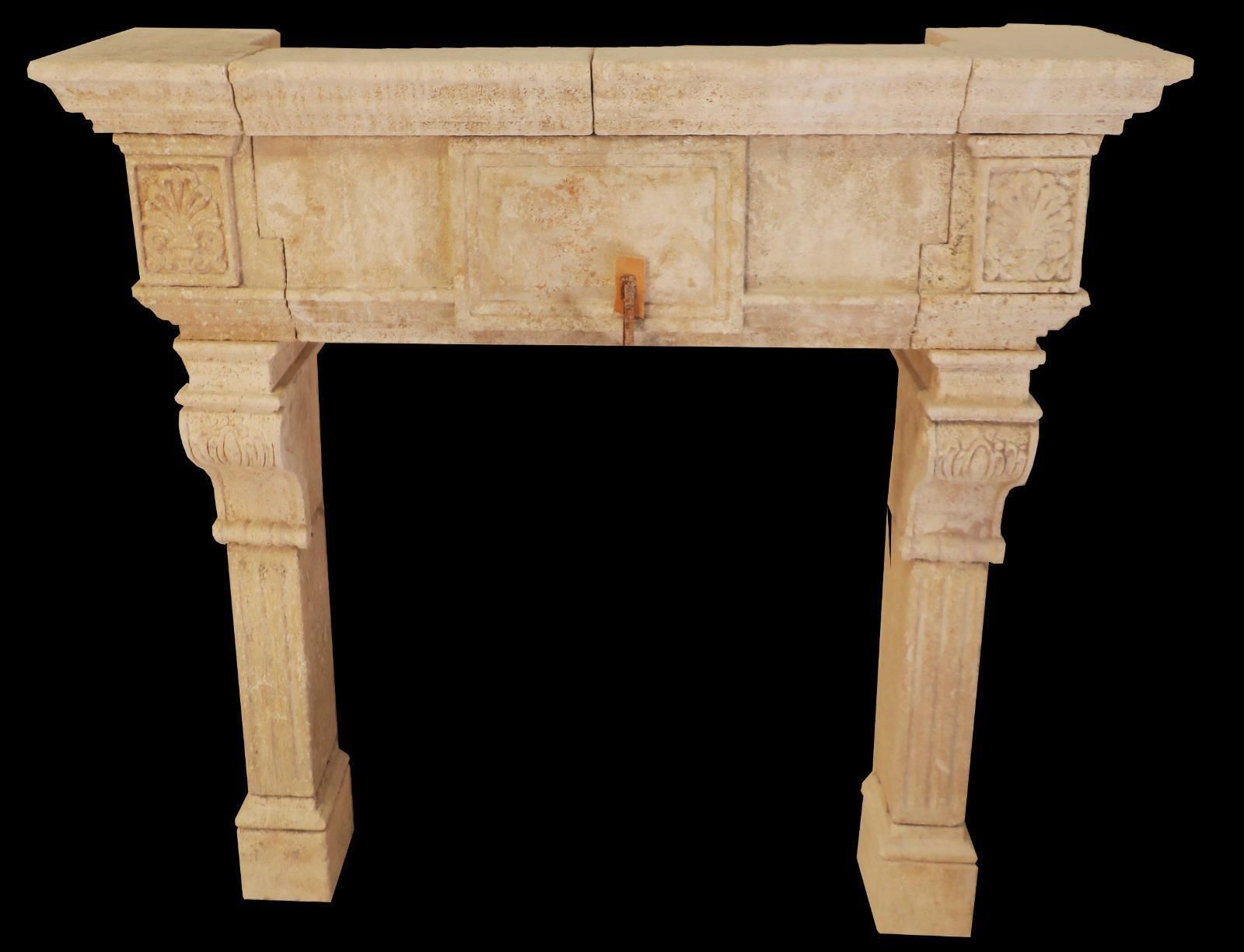 20th Century Hand Carved Limestone Fireplace Mantle With Classical Acanthus photo 15500.0