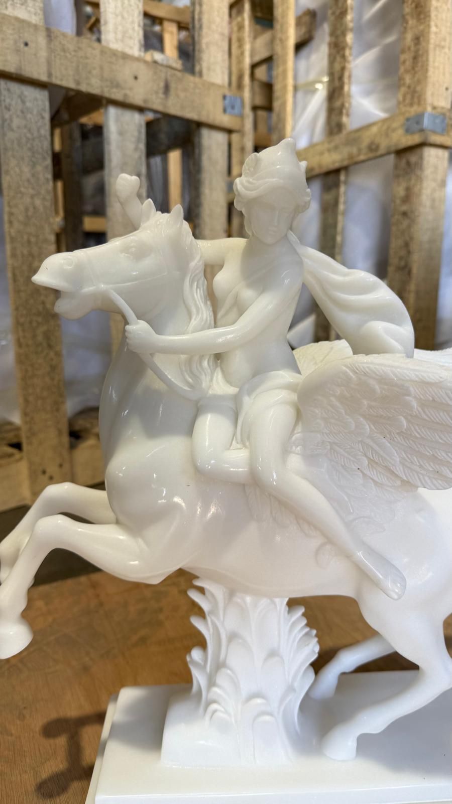 Exquisite Hand Carved White Marble Sculpture Of Pegasus And Rider photo for sale