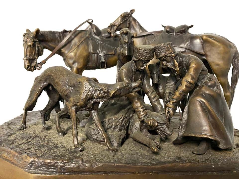 Bronze Sculpture Of Russian Hunting Party, 19th Century photo furniture