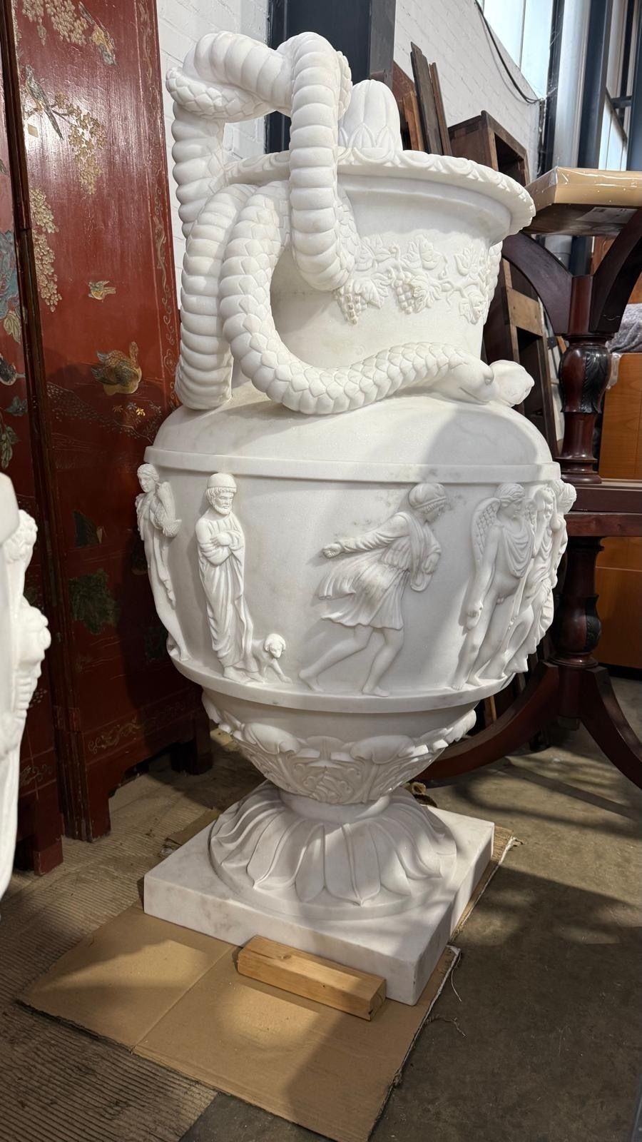 20th Century Greek Style White Carrara Marble Urns, Set Of 2 photo furniture
