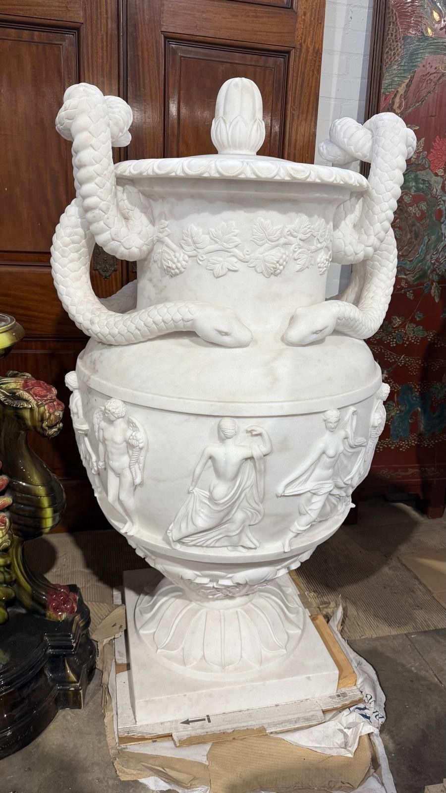 20th Century Greek Style White Carrara Marble Urns, Set Of 2 photo Home Decor