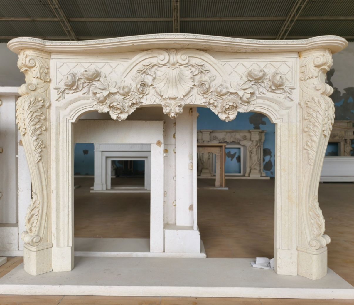 Lavish French Rococo Style Carved Fireplace Mantle With Floral Garland photo Home Fixtures