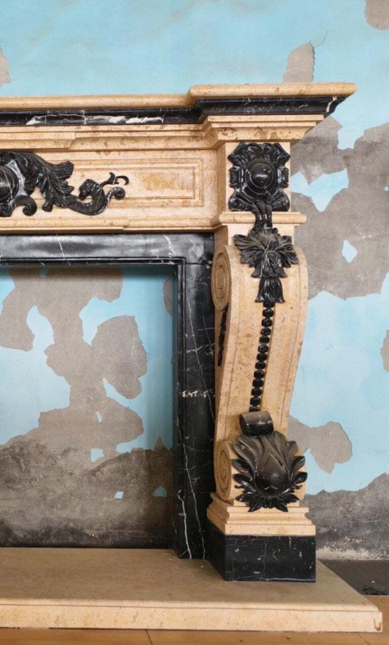 Dramatic Two Tone Baroque Style Marble Fireplace Mantle photo 7500.0