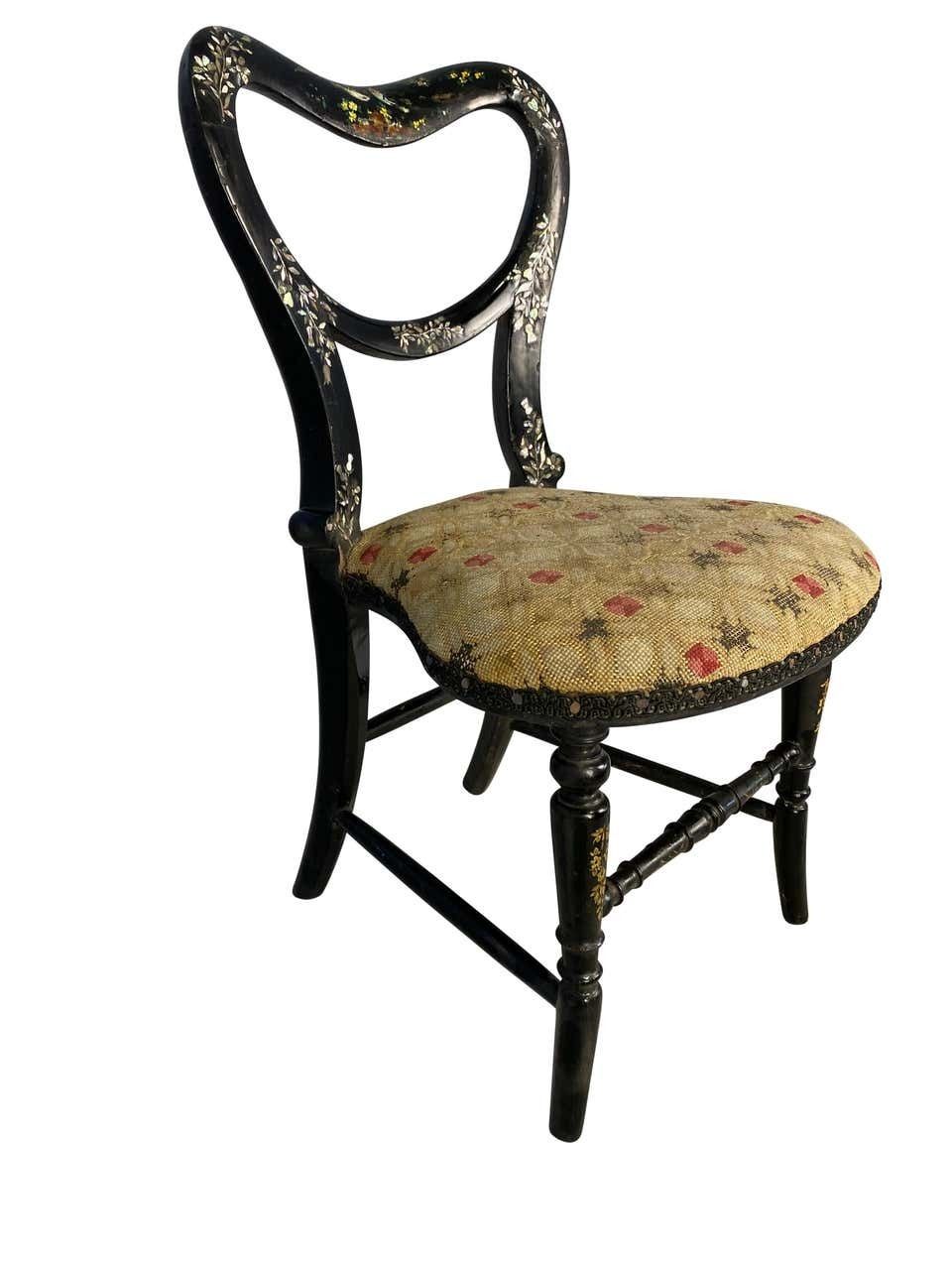 Hand Painted And Mother Of Pearl Inlaid Miniature Chair, 19th Century photo vinterior