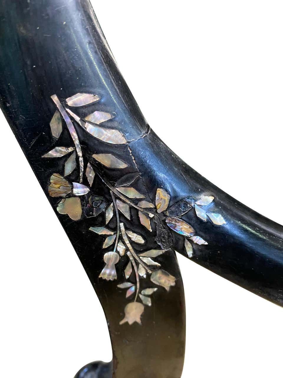 Furniture Hand Painted And Mother Of Pearl Inlaid Miniature Chair, 19th Century photo