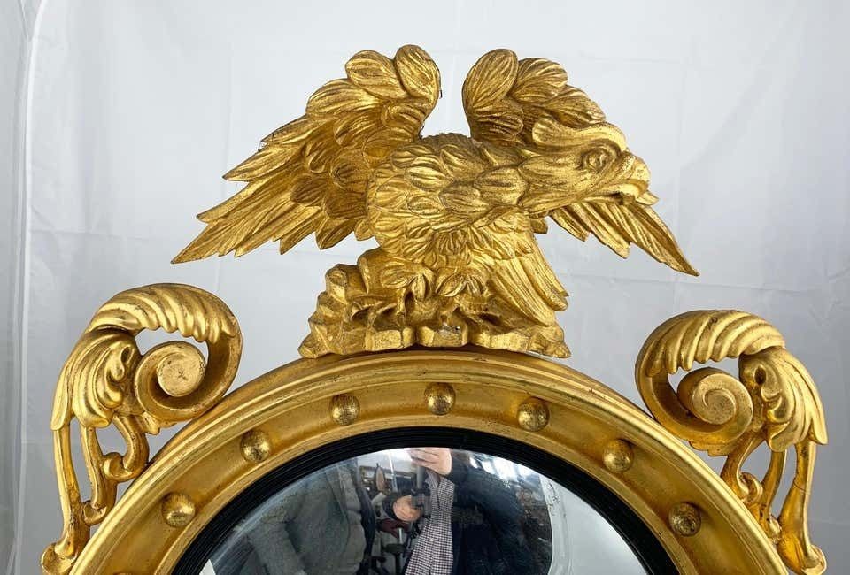 19th Century Impressive Regency Giltwood Carved Convex Wall Mirror photo 3800.0