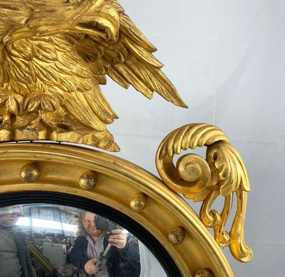photo furniture 19th Century Impressive Regency Giltwood Carved Convex Wall Mirror