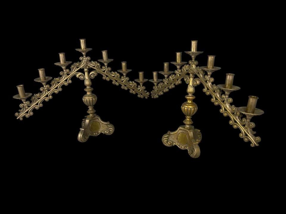 19th Century Pair Of Brass Church Candelabras photo for sale