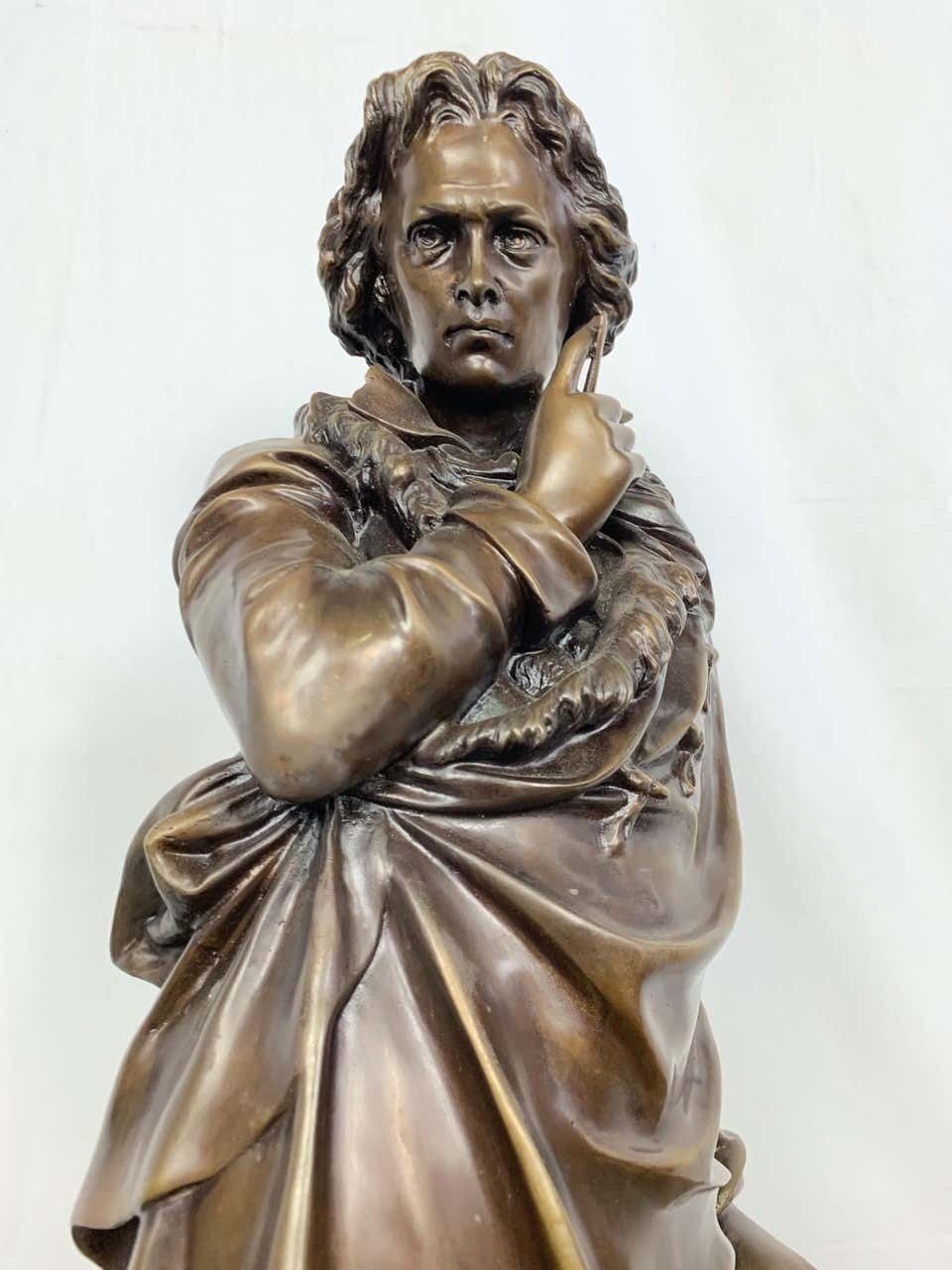 20th Century French Bronze Beethoven Sculpture On Marble Base photo for sale