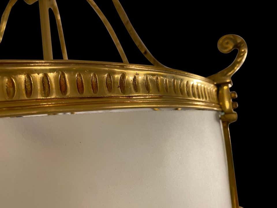 20th Century Large Hanging Frosted Glass And Ormolu Lantern photo buy