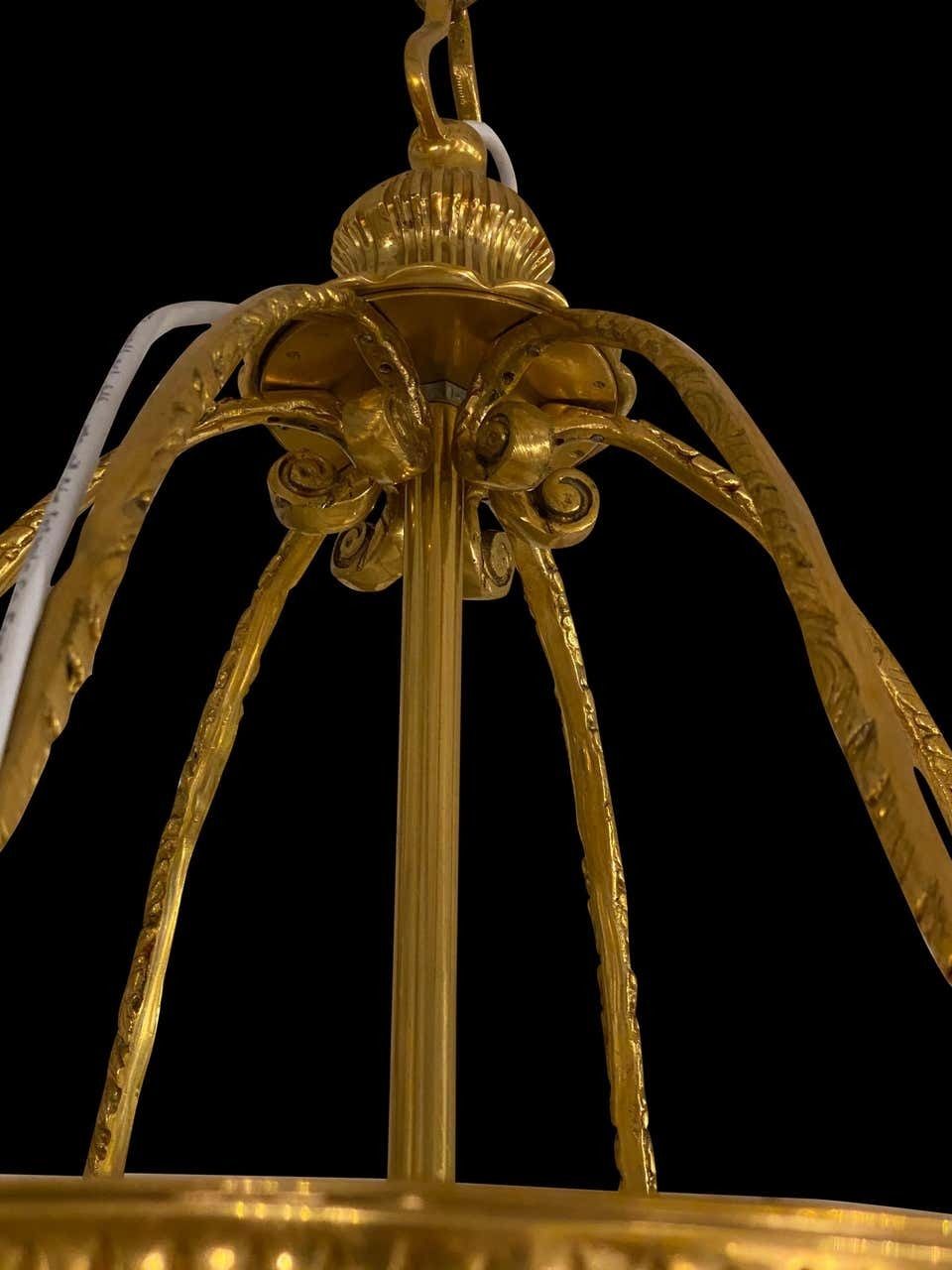 2500.0 20th Century Large Hanging Frosted Glass And Ormolu Lantern photo