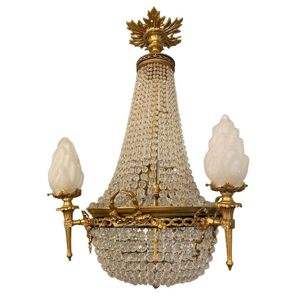 20th Century Ormolu And Glass Tent And Bag Chandelier