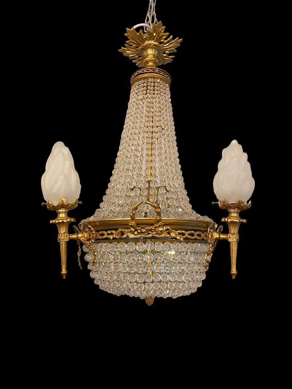 20th Century Ormolu And Glass Tent And Bag Chandelier photo furniture