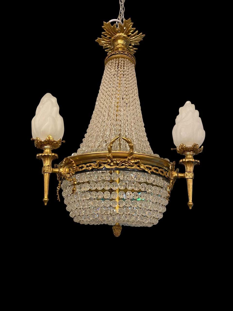 20th Century Ormolu And Glass Tent And Bag Chandelier photo Lighting