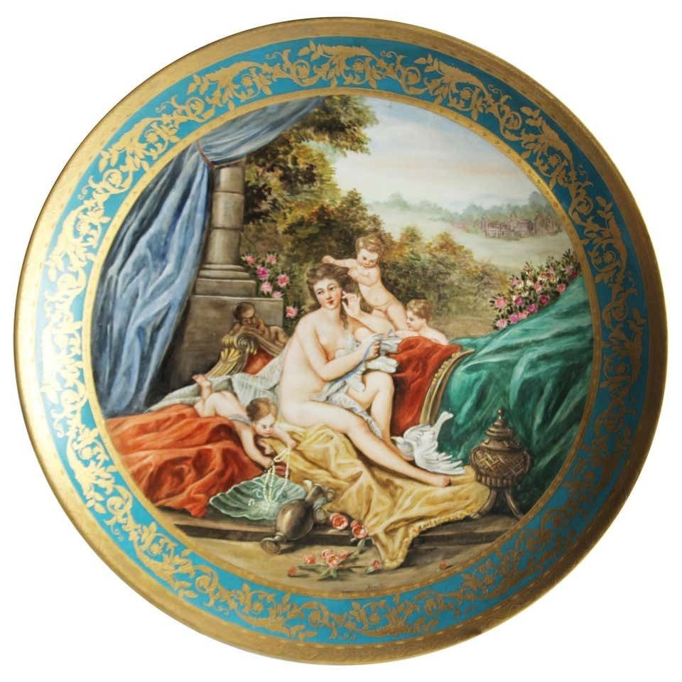 20th Century Large Vienna Charger, Porcelain Wall Plaque With Gilt Borders