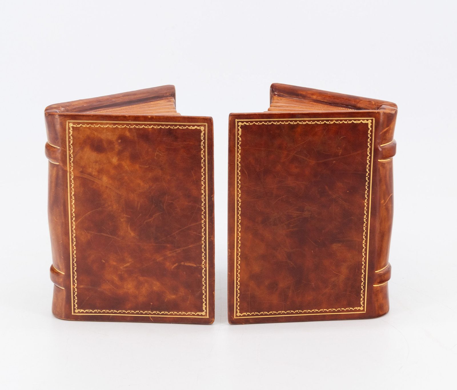Vintage Asprey & Co Leather And Gilt Pair Of Bookends Modelled As Open Books photo buy