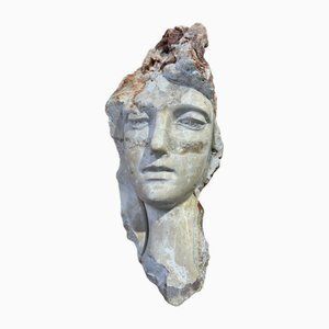Healing Princess Head Sculpture In Calcite Crystal, 20th Century
