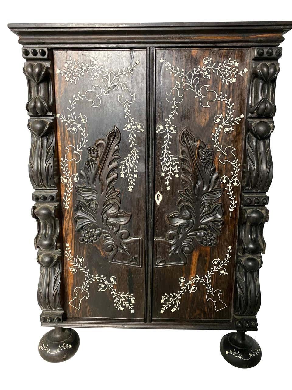 Furniture Anglo Indian Ebony Inlaid Cabinet, 19th Century photo