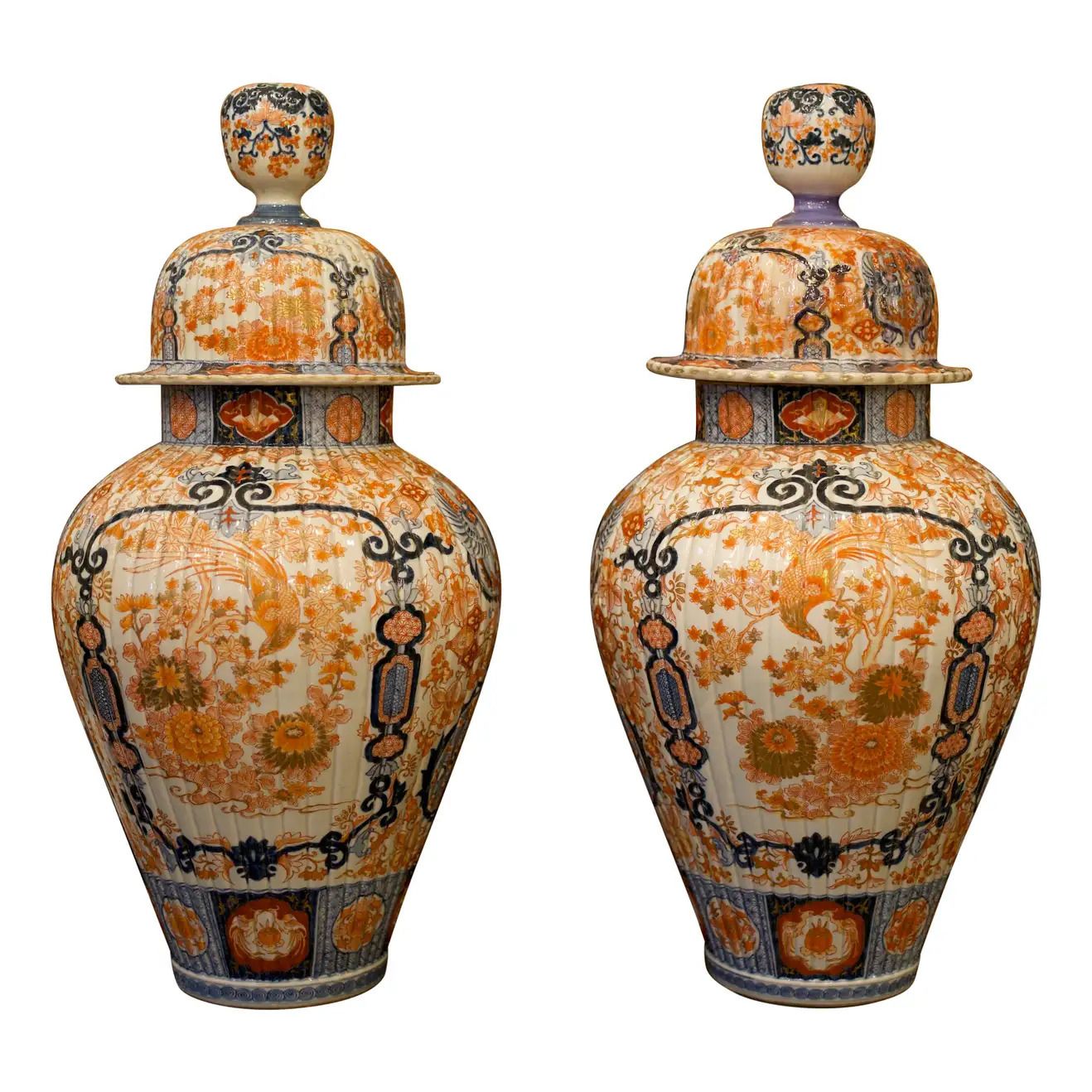 19th Century Pair Of Japanese Imari Lidded Ginger Jars/Vases