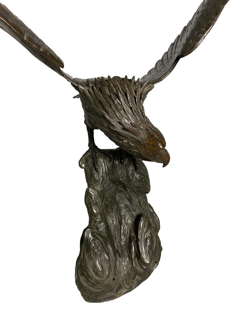 Antique Japanese Bronze Eagle From The Meiji Period, 19th Century photo Art