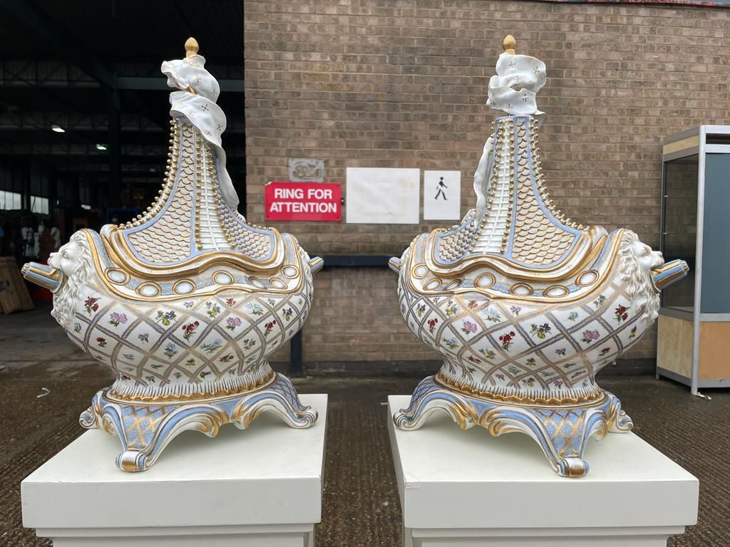 Pair Of Meissen 'Vaisseau à Mât' Ship Vase And Cover, 20th Century photo furniture