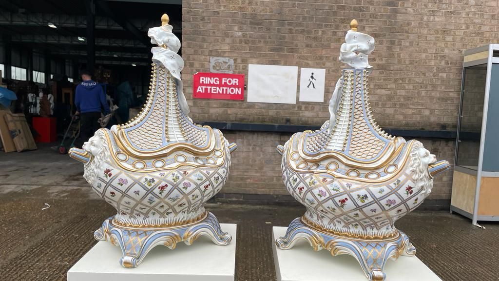 Pair Of Meissen 'Vaisseau à Mât' Ship Vase And Cover, 20th Century photo for sale